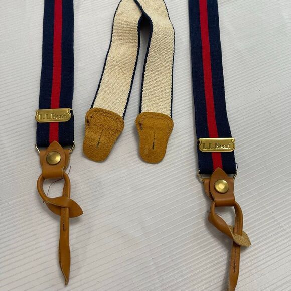 LL Bean VTG Navy Blue Red Suspenders X Long - Picture 2 of 6